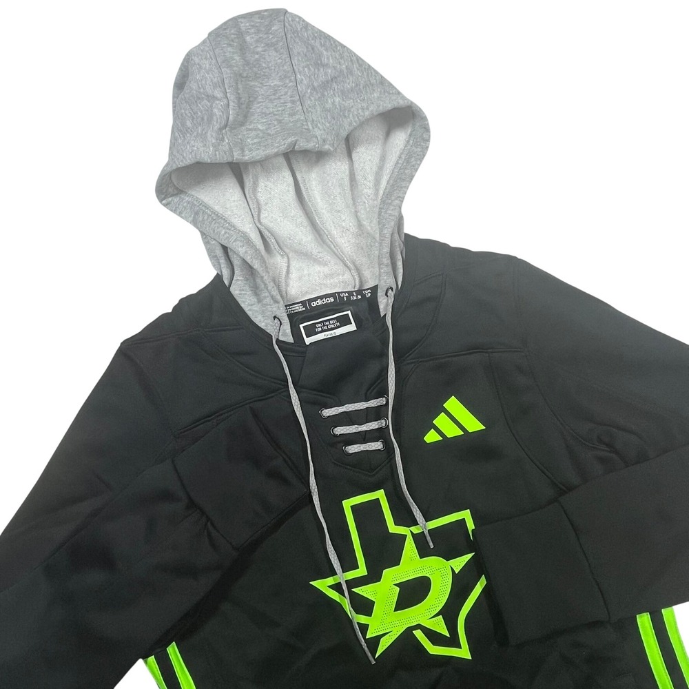 Adidas Dallas Stars NHL Hoodie Womens Small Black Neon Green Lace Up HY1179